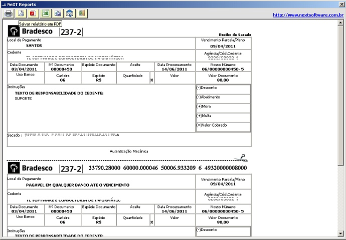 NeXT ERP Boleto Bradesco