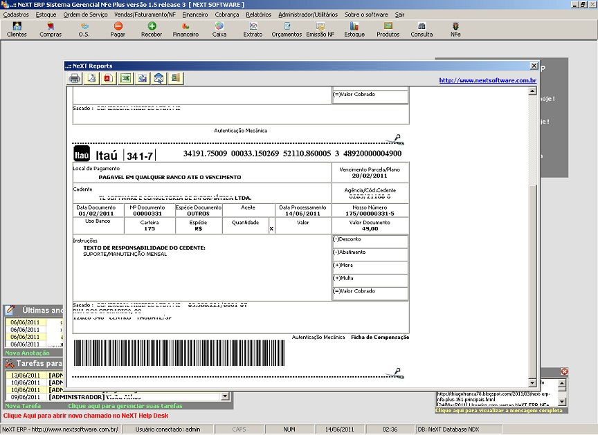 NeXT ERP Boleto Itaú
