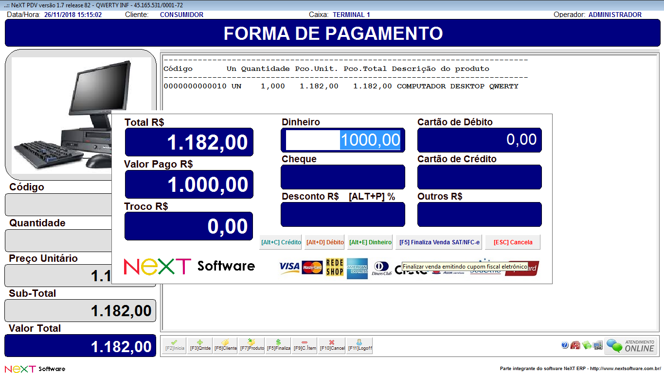 NeXT ERP - PDV com emissão de cupom fiscal