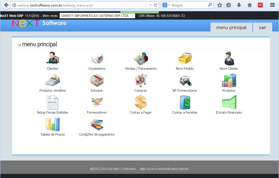 NeXT Web ERP Menu