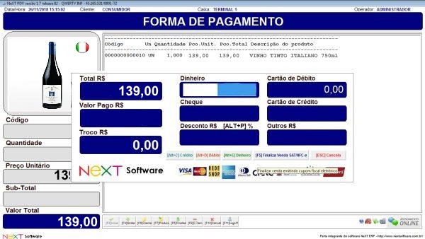 Sistema NeXT ERP para Comércio E Importação De Vinhos - PDV com emissão de cupom fiscal
