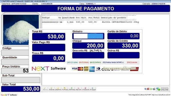 Sistema NeXT ERP para Industria Química - PDV com emissão de cupom fiscal