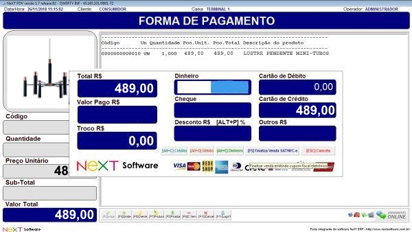 Sistema NeXT ERP para Loja De Lustres E Acessórios - PDV com emissão de cupom fiscal