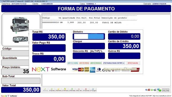 Sistema NeXT ERP para Pecas De Caminhões - PDV com emissão de cupom fiscal